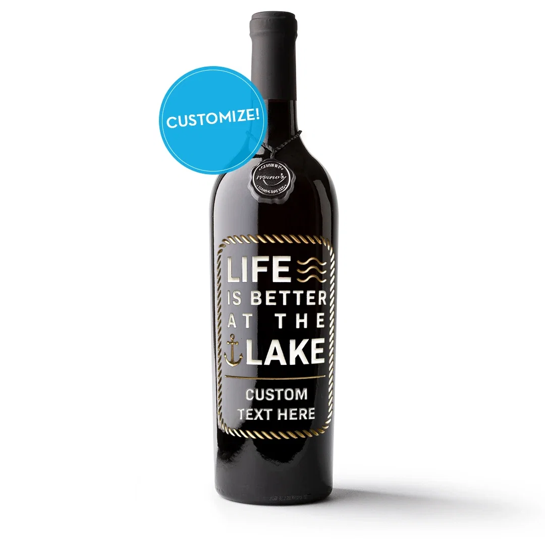 Image of Life is Better at the Lake Custom Etched Wine