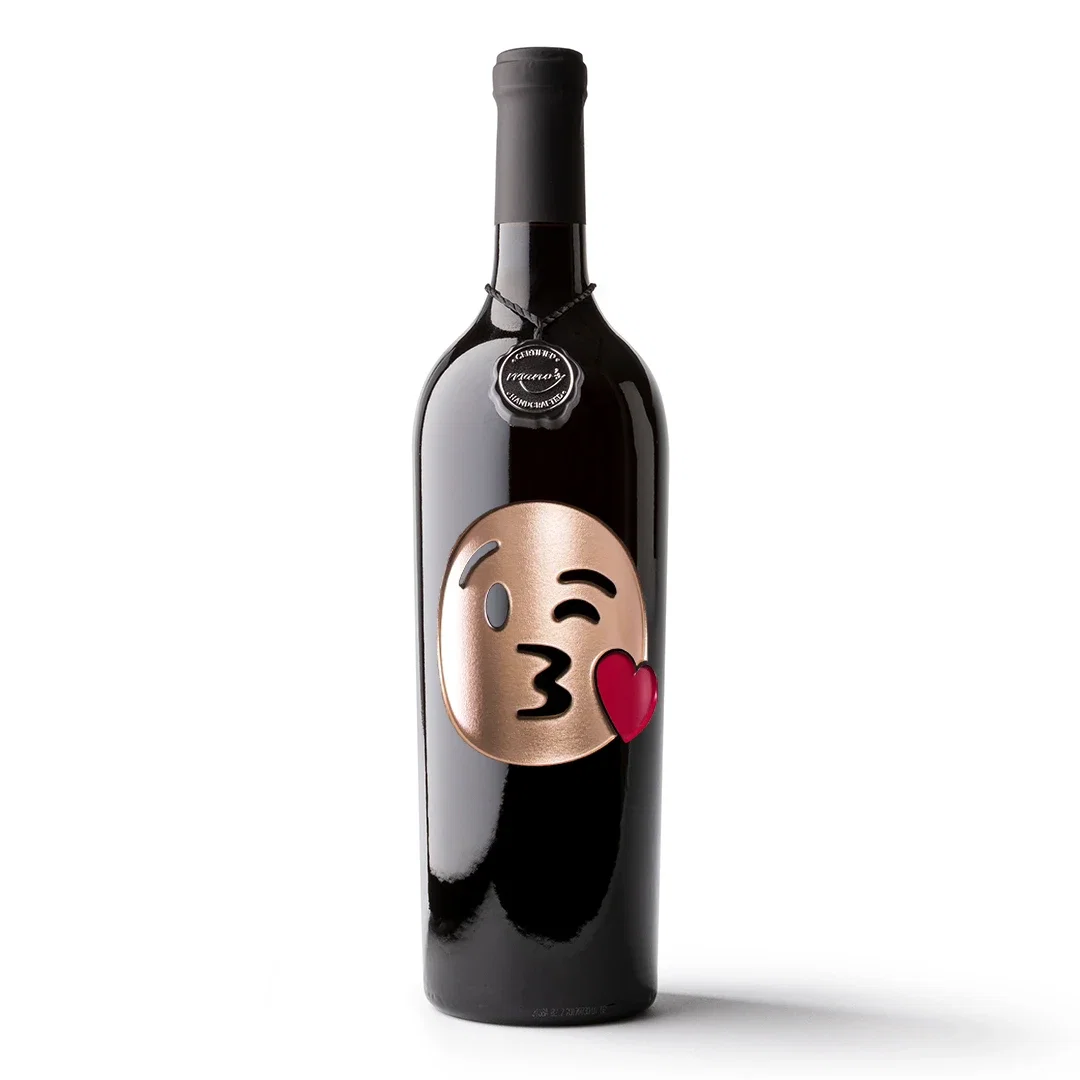Image of Kissing Emoji Etched Wine Bottle
