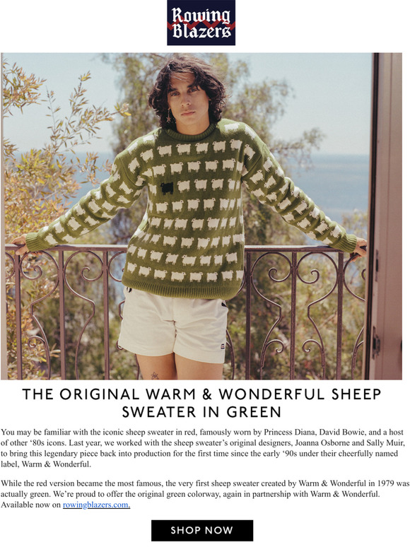 Rowing Blazers The Original Sheep Sweater Now In Green Milled