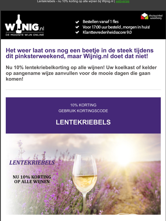 Lentekriebels - 10% korting op alle wijnen bij Wijnig.nl