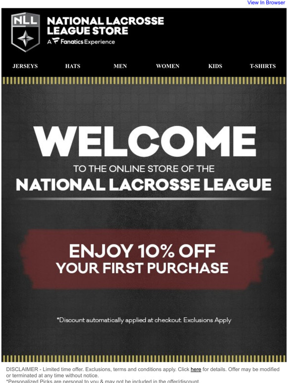 Welcome To The NLLShop.com! Get Started with 10% Off!