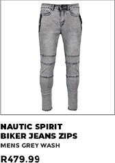 Nautic Spirit Biker Jeans Zips Mens Grey Wash