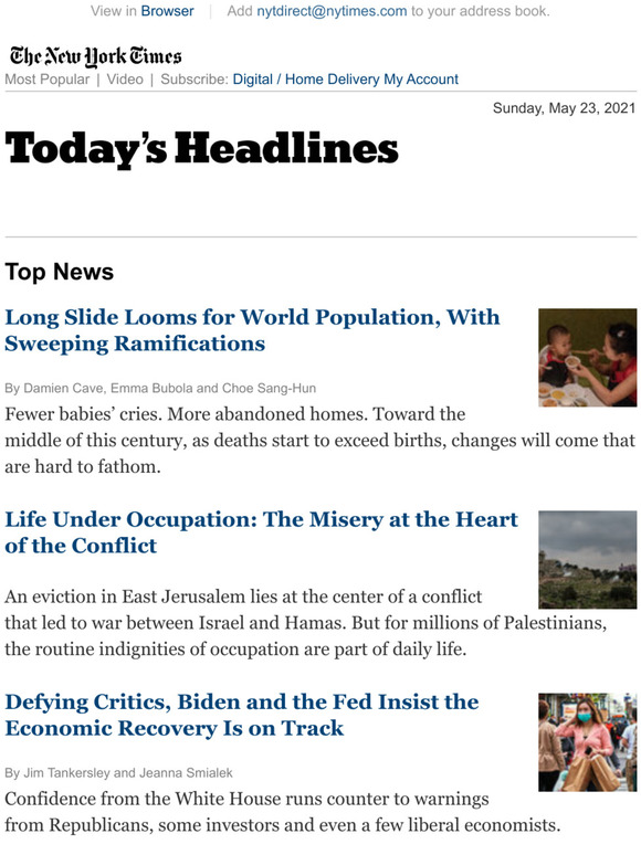 Long Slide Looms World Population With The New York Times: Today's Headlines: Long Slide Looms for World