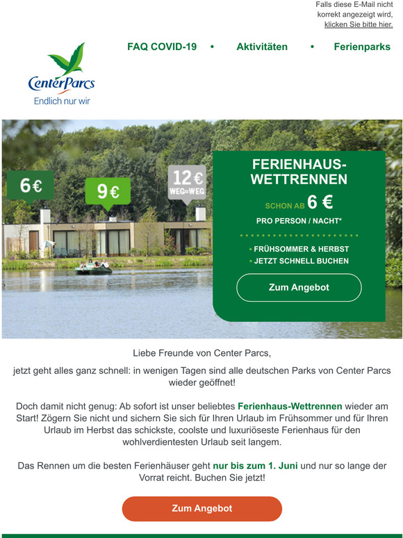 Geffnete Parks, erffnetes Ferienhaus-Wettrennen: Urlaub ab 6  pro Person und Nacht