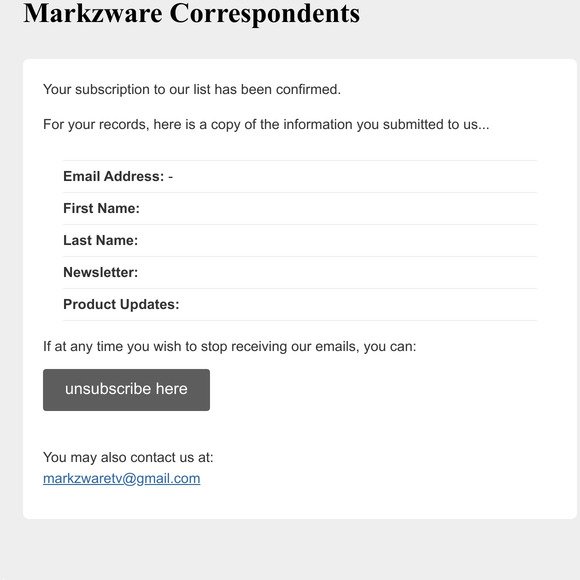Markzware Correspondents: Subscription Confirmed