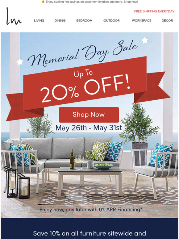  Up To 20% OFF For Memorial Day! 
