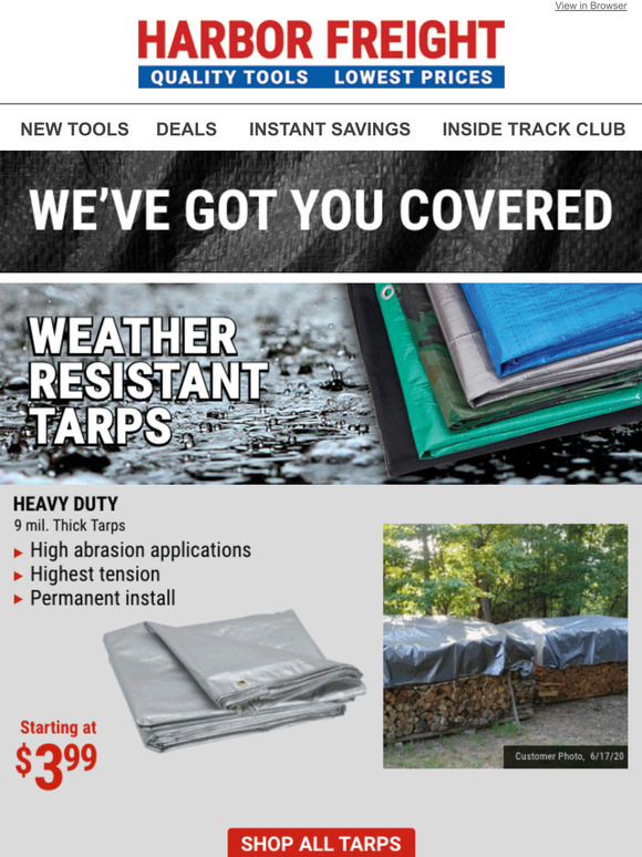 Harbor Freight Tools We've Got You Covered Shop Tarps & Pumps Now Milled