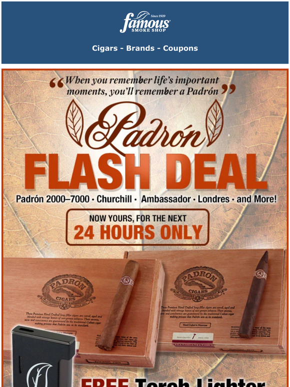 Famous Smoke Shop Padrn Flash Sale w/ Free Lighter & Shipping Milled