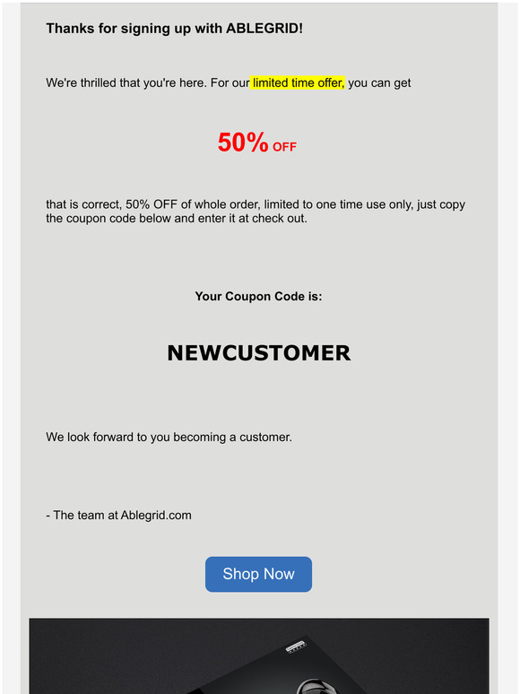 Ablegrid Limited Time Exclusive 50% Off  for our New Customer