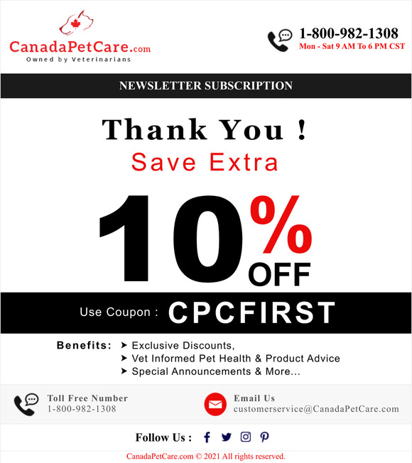 Thank you for subscribing with CanadaPetCare.com