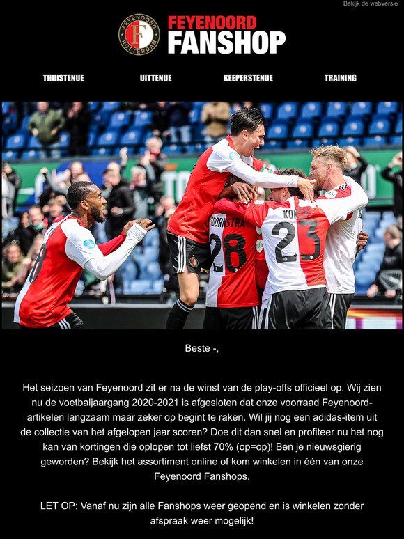 Tot 70% korting in de Feyenoord Fanshop 