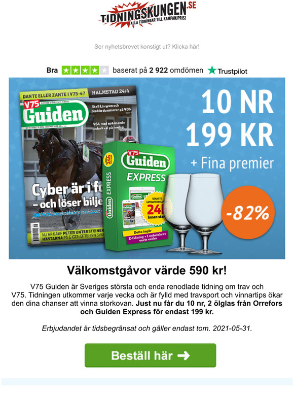 Tidningskungen: V75 Guiden 10 Nr 199 Kr + 2 Lglas & Guiden Express | Milled