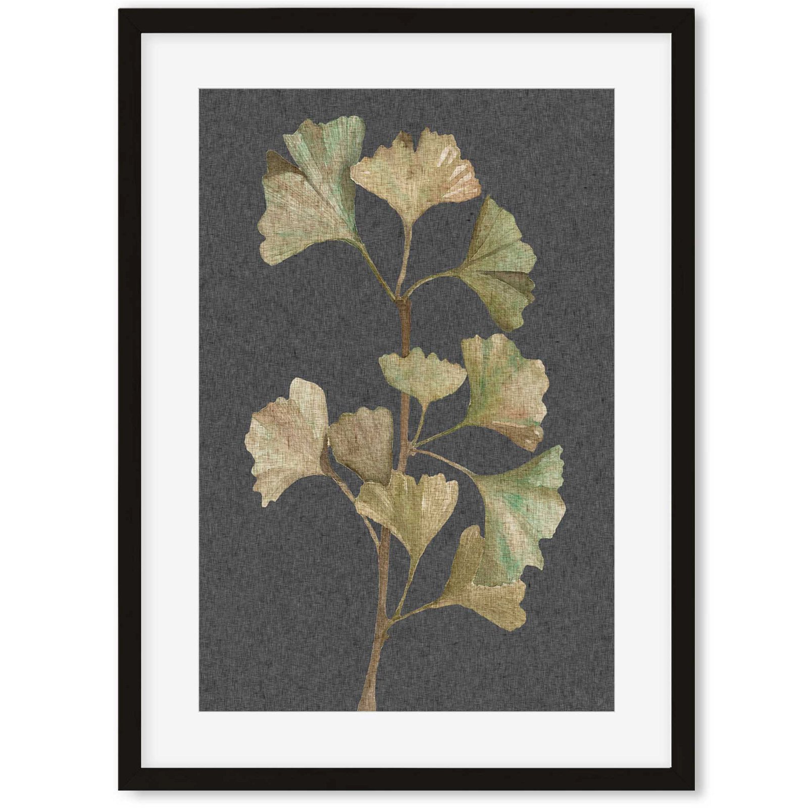Image of Grey Vintage Botanical Leaf Art Print
