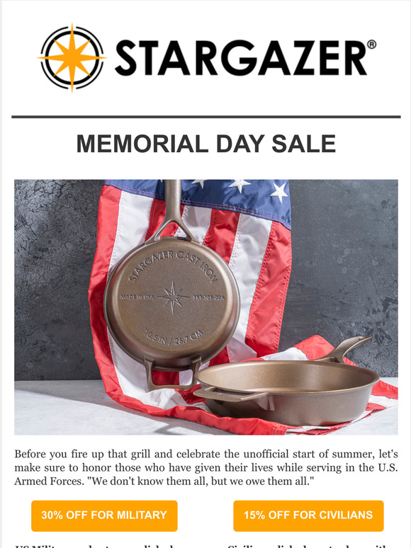 Stargazer Cast Iron Honors the US Military with Deep Veterans Day Discounts