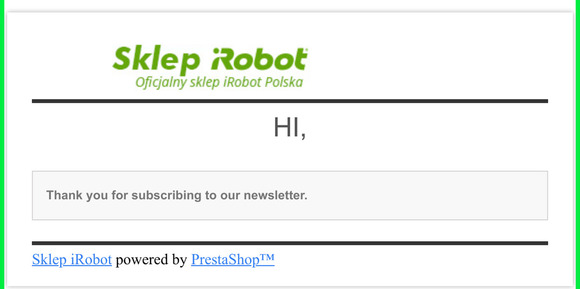 [Sklep iRobot] Newsletter confirmation