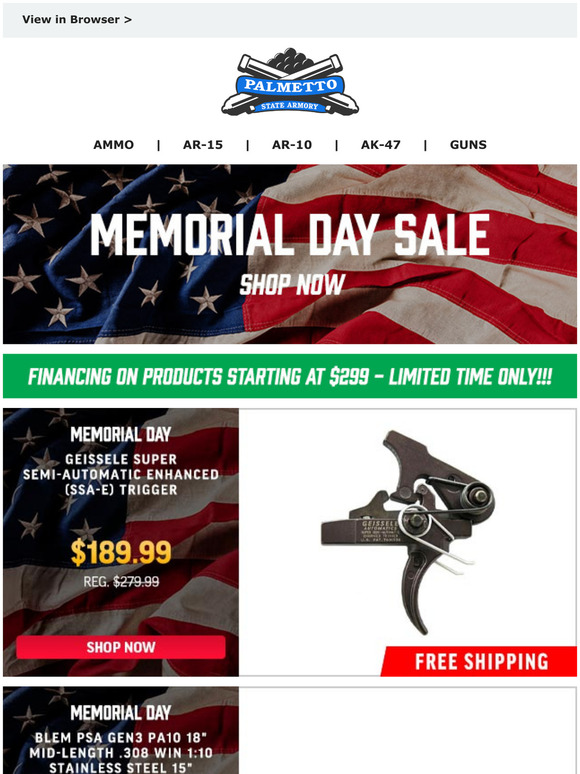 Palmetto State Armory Psa Memorial Day Deals Geissele Ssa E Trigger 189 99 Shipped Milled