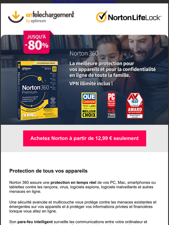 Jusqu' 80% de remise sur la solution de scurit Norton 360
