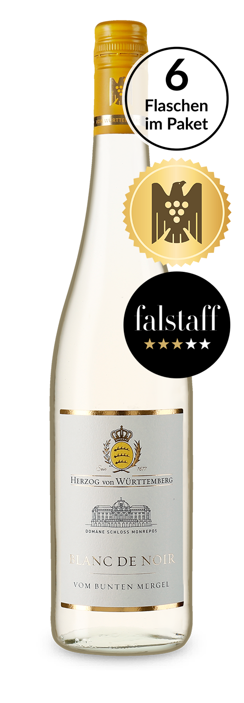 Sommerliches Farbenspiel: Herzog von Württemberg 6 Flaschen Blanc de Noir vom bunten Mergel 2020