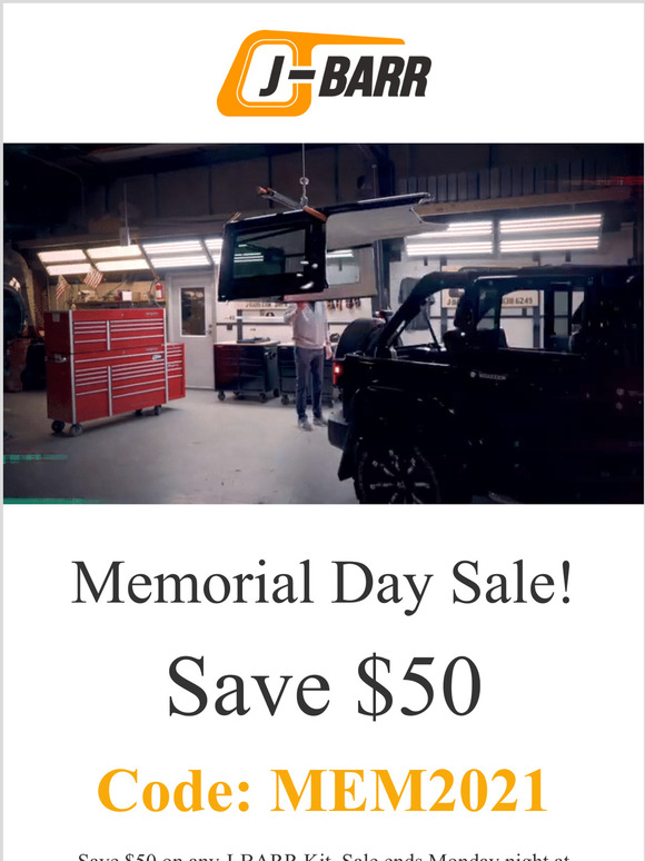 Memorial Day Sale! Are you ready to remove your Jeep or Gladiator hardtop this summer? Check out our biggest sale of the year!