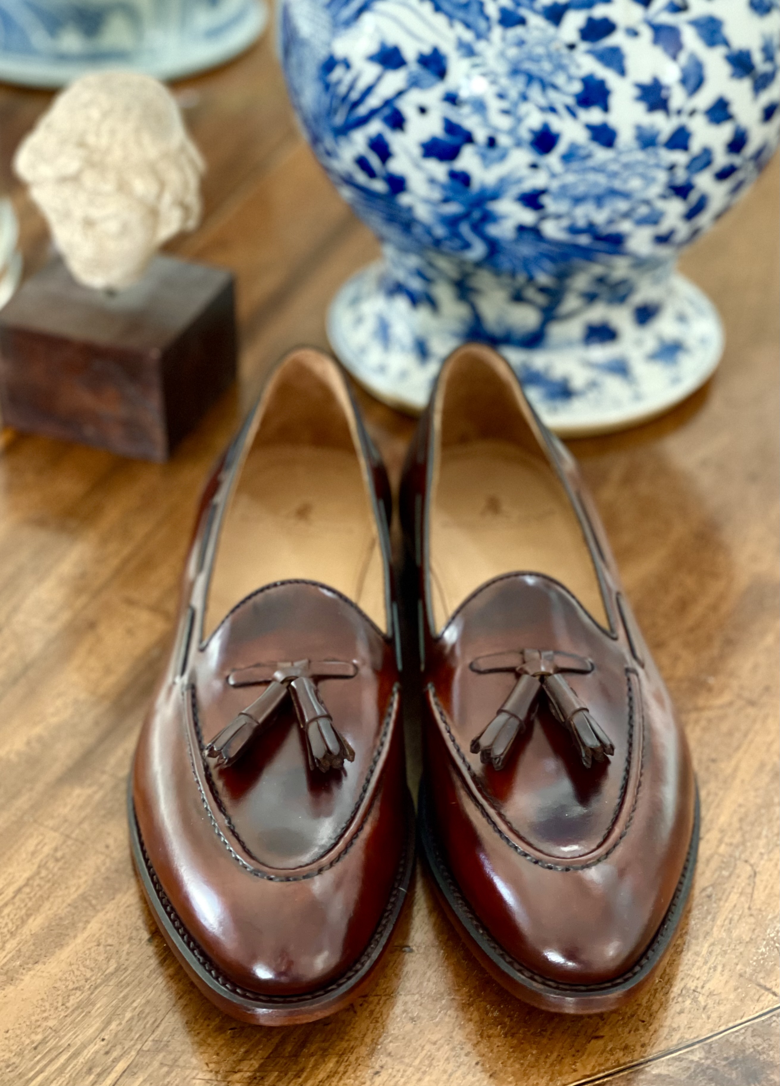 AK MC handmade burnished caramel calf leather tassel loafers - Alexander  Kraft Monte Carlo