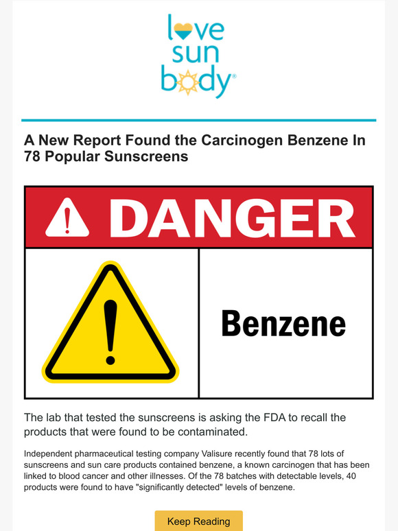 carcinogen benzene in 78 popular sunscreens