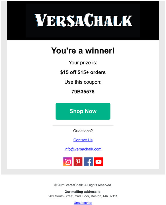 You won! Here's your coupon!