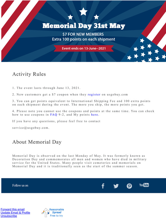 npjcrerfupbget EXTRA 100 POINTS during Memorial Day