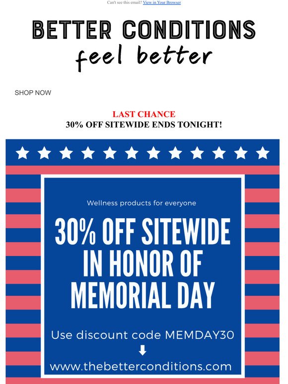 Final Hours to Get 30% OFF! Shop Memorial Day Sale Today!