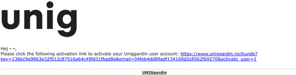 [UNIGgardin] Uniggardin user account activation email