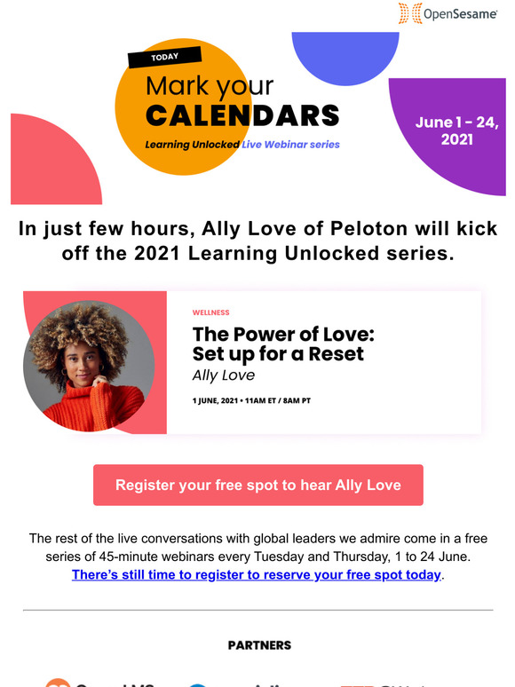 In just a few hours, Ally Love of Peloton will kick off the 2021 Learning Unlocked series at 8 a.m. PST.   Reserve your spot.