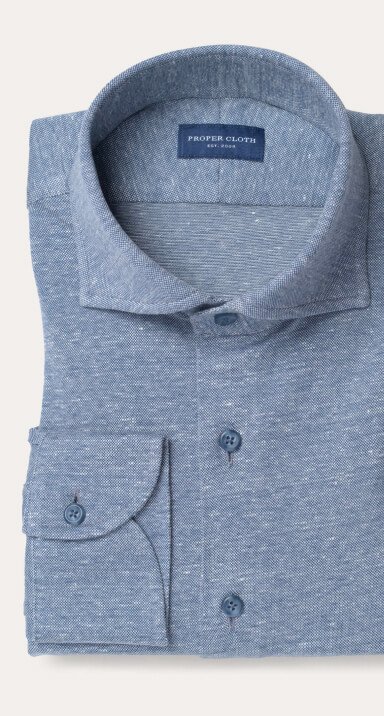 Monterey Light Blue Cotton and Linen Blend Knit Pique Shirt by Proper Cloth