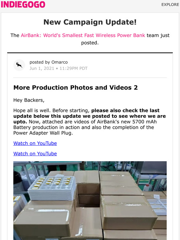 Indiegogo Update 24 From Airbank World S Smallest Fast Wireless Power Bank Milled