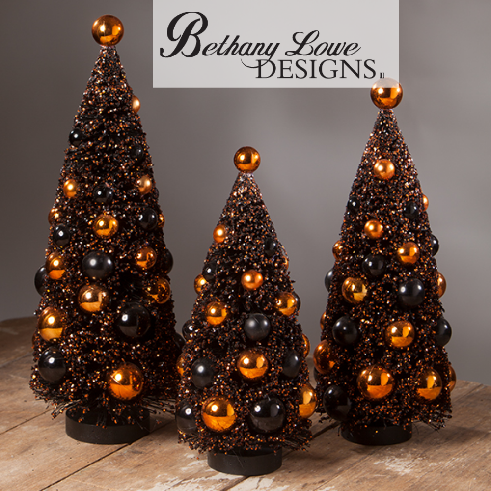 Traditional Bottle Brush Trees with Gold Glitter Set by Bethany Lowe