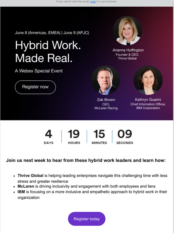 The Hybrid Work. Made Real. Webex Special Event is next week!