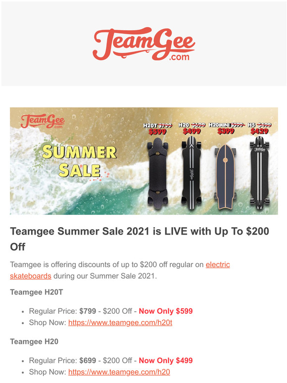 Teamgee Summer Sale 2021 - Up To $200 Off Electric Skateboards