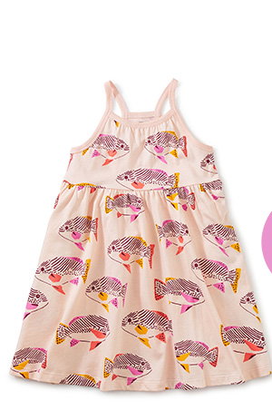 Spaghetti Strap Trapeze Dress -Coastal Fish in Pink