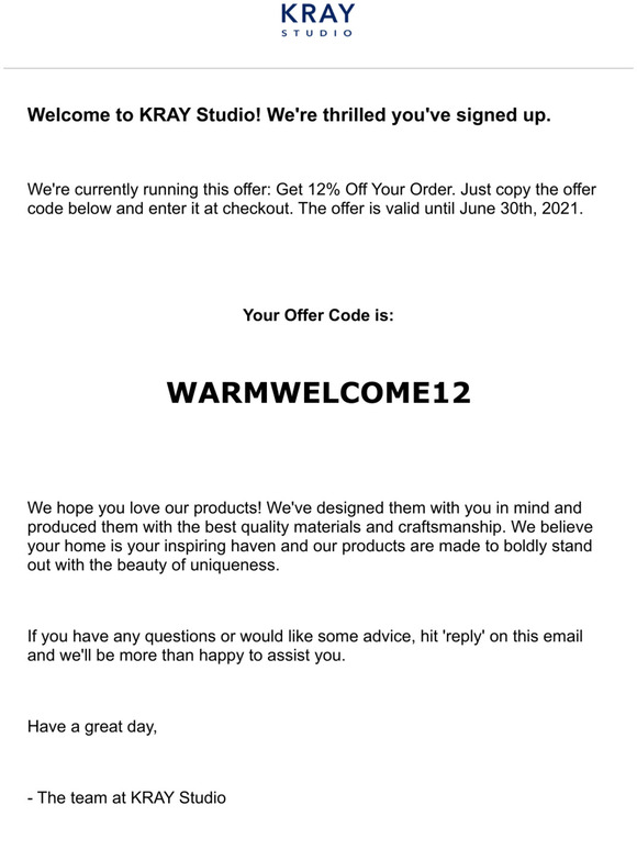 Your offer as promised - Welcome to KRAY Studio