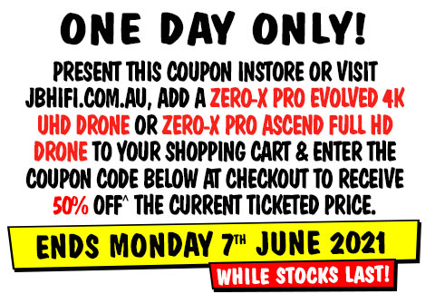 Jbhifi Com Au Exclusive 1 Day Only Coupon 1 2 Price Zero X Pro Drones Milled