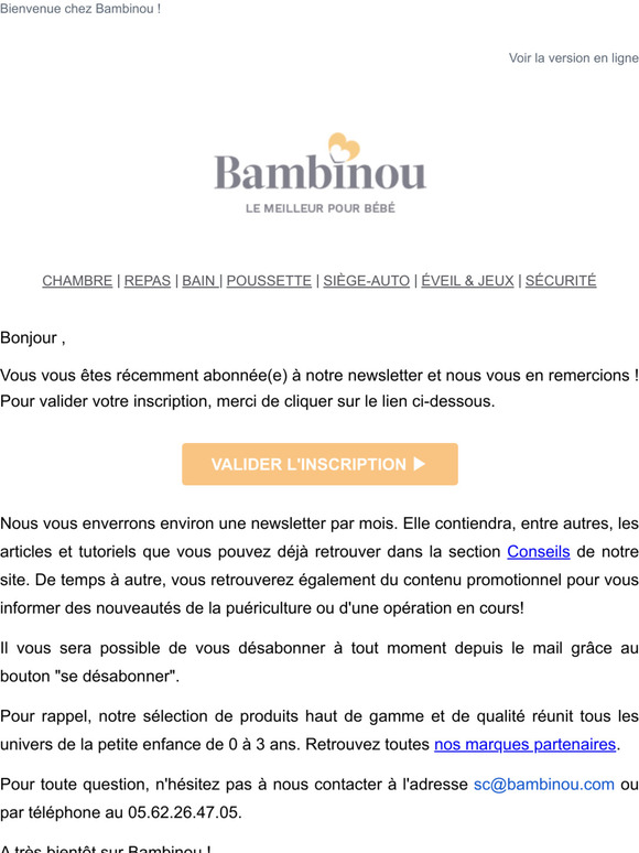 Confirmation d'inscription  la newsletter Bambinou