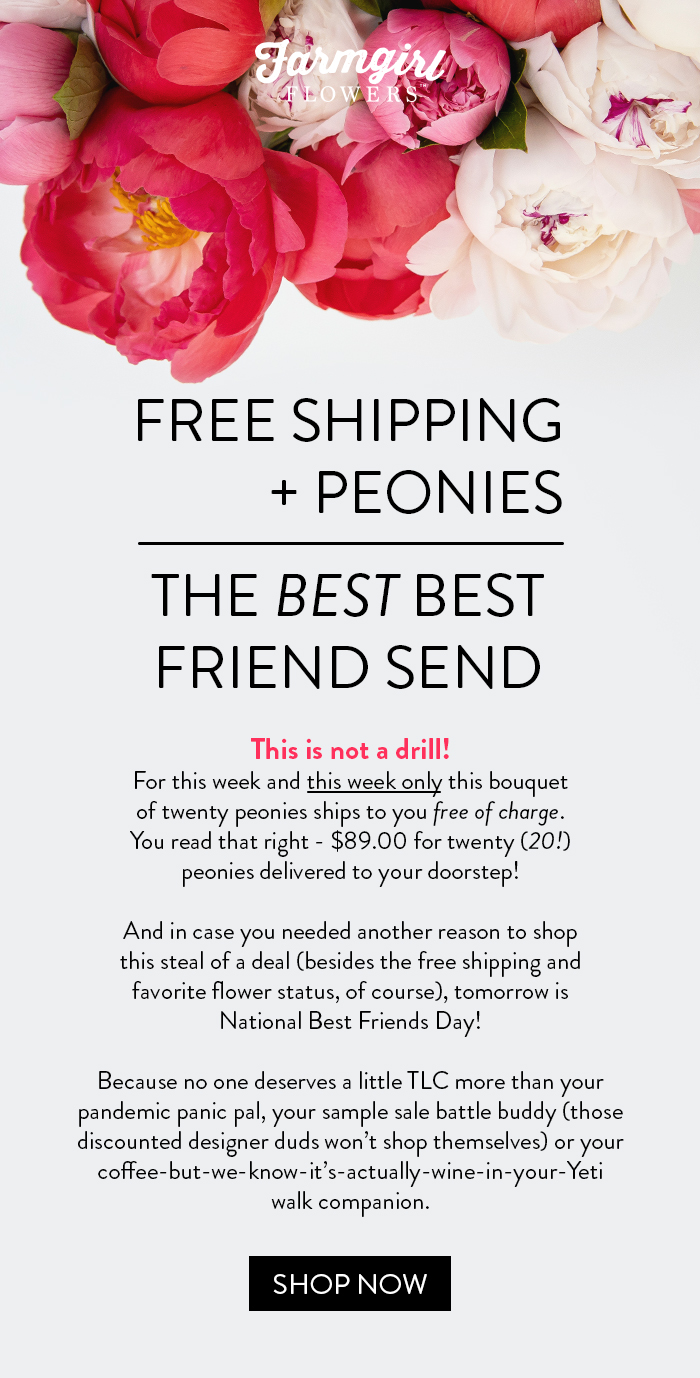 Farmgirl Flowers 20 Stems of Peonies on Sale AND Free Shipping! Milled