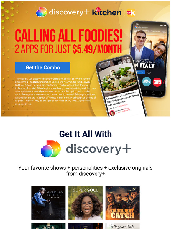 Food Network Store Get discovery+ AND Food Network Kitchen for JUST 5