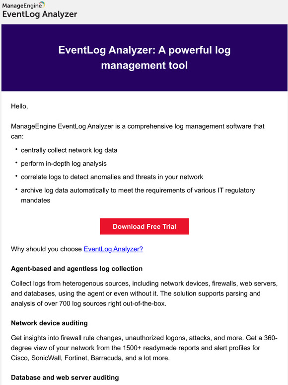 ManageEngine Realtime Log Analysis and Reporting Solution Milled