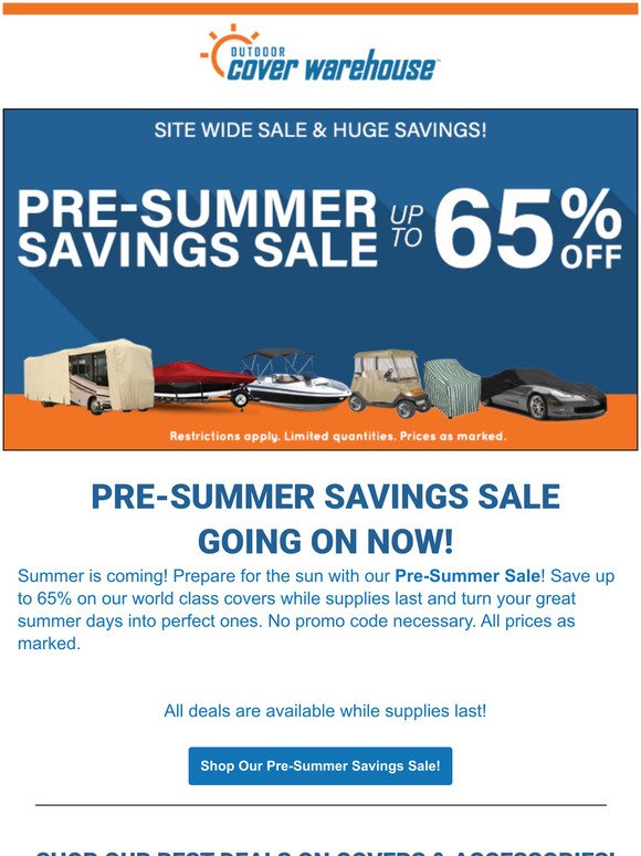 Save up to 65% off during our Pre-Summer Savings Sale!
