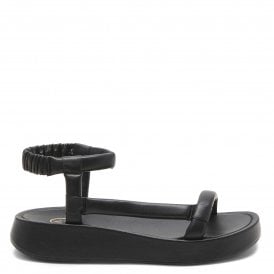 VICTORIA Black Leather Platform Sandals