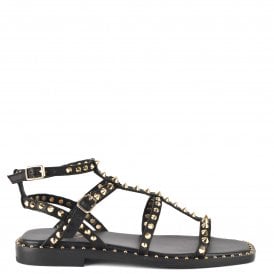 MAEVA Square Toe Sandals Black Leather 