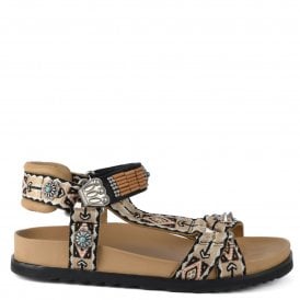 UGO Embroidered Sandals Tan Leather
