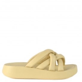 VANESSA Yellow Leather Platform Sliders