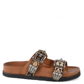 ULYSSE Two Strap Brown Leather Sandals
