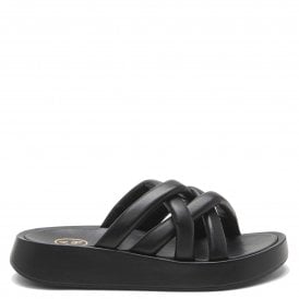 VANESSA Black Leather Platform Sliders