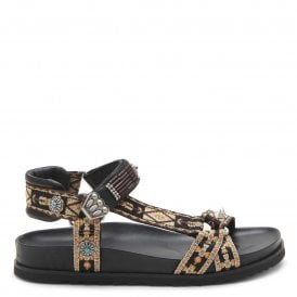 UGO Embroidered Sandals Black Leather
